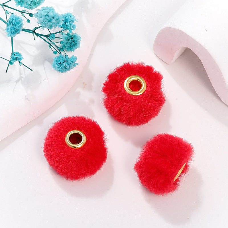 Wholesale 100pcs/pack 20mm Copper Small Fragrance Style Straight Hole Imitation Rabbit Hair Ball Spacer Beads DIY